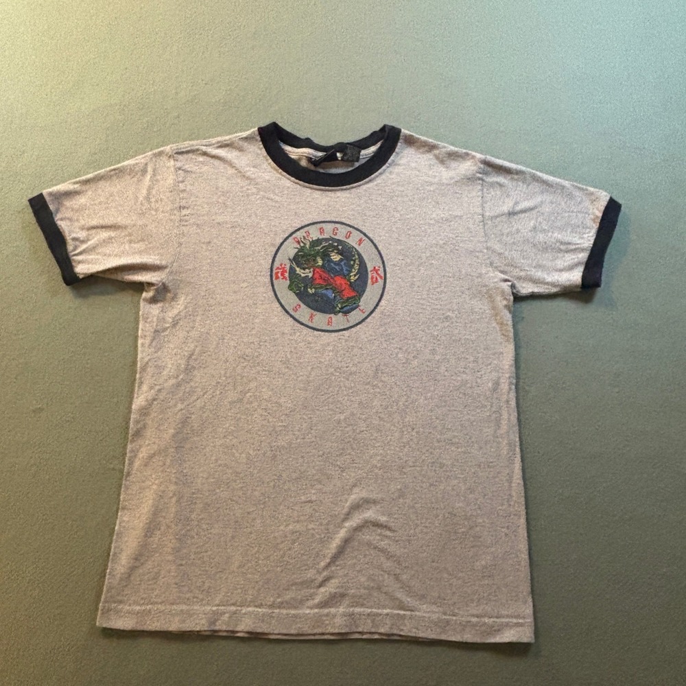 VTG Sonoma Dragon Skate Ringer T Shirt Mens L Gray Graphic Y2K Skater Streetwear